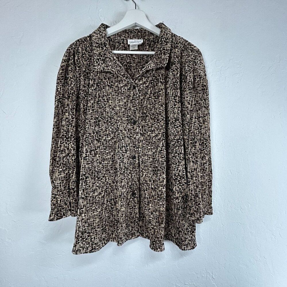Coldwater Creek Womens XL Black & Beige Textured Button-Up Shirt Lightweight